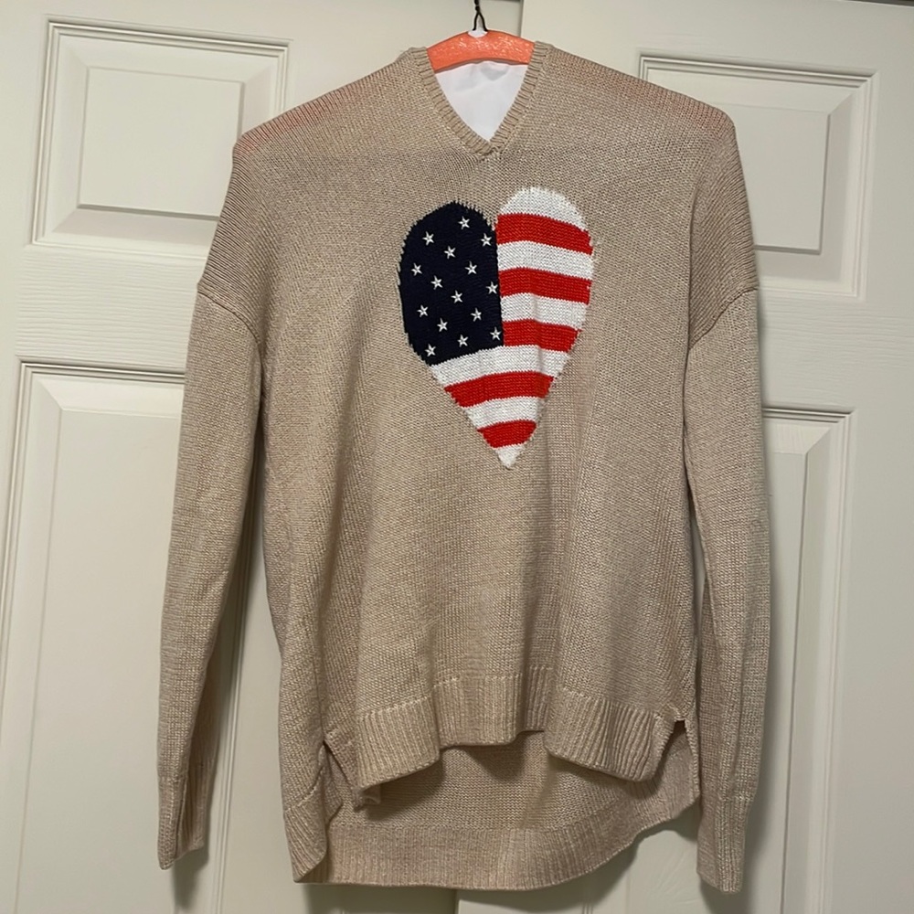 American Flag/ Heart Knitted Sweater with Hoodie